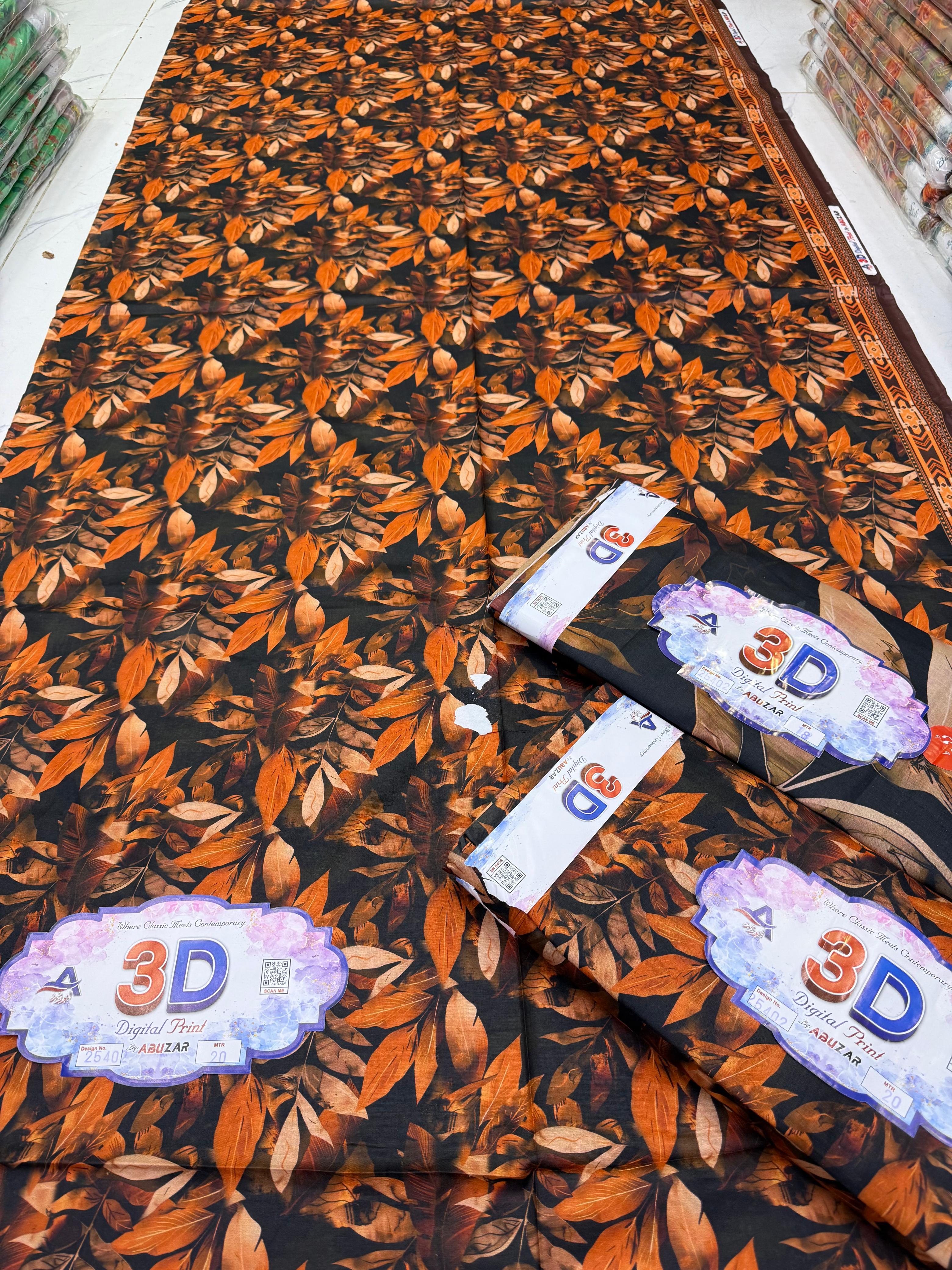 ABUZAR – 3D Digital Cotton Print 3 Piece Unstitched Suit (7.25 Meters)