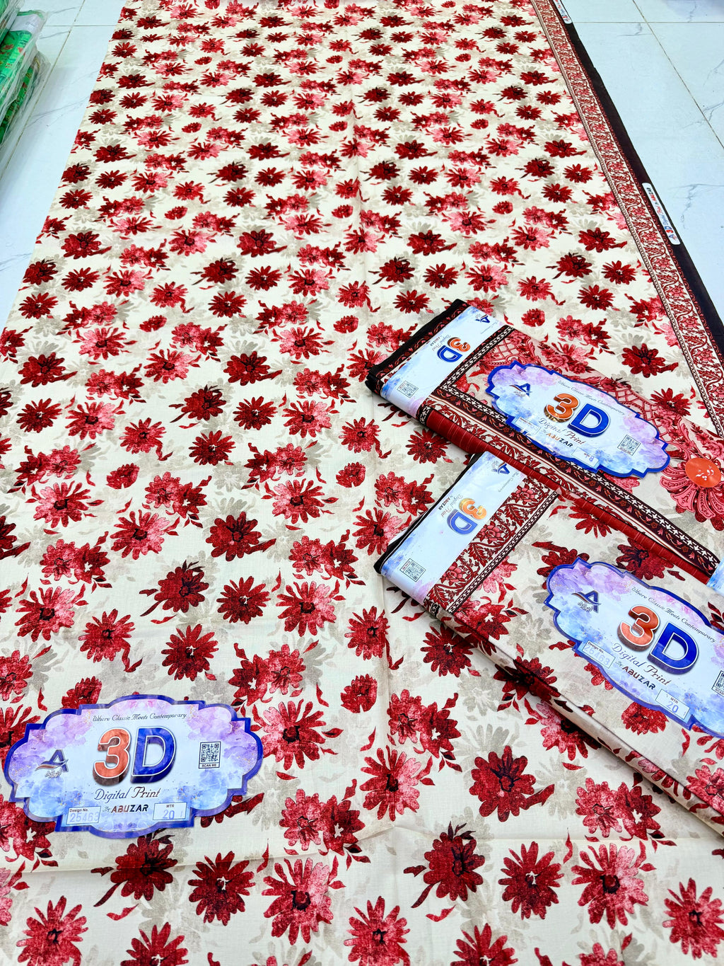 ABUZAR – 3D Digital Cotton Print 3 Piece Unstitched Suit (7.25 Meters)