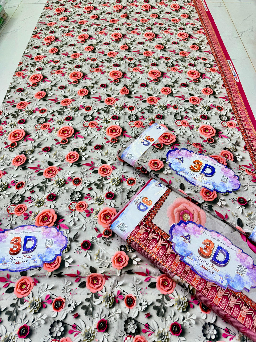 ABUZAR – 3D Digital Cotton Print 3 Piece Unstitched Suit (7.25 Meters)