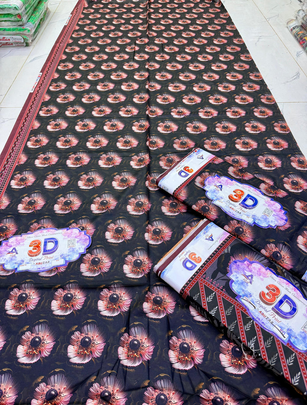 ABUZAR – 3D Digital Cotton Print 3 Piece Unstitched Suit (7.25 Meters)