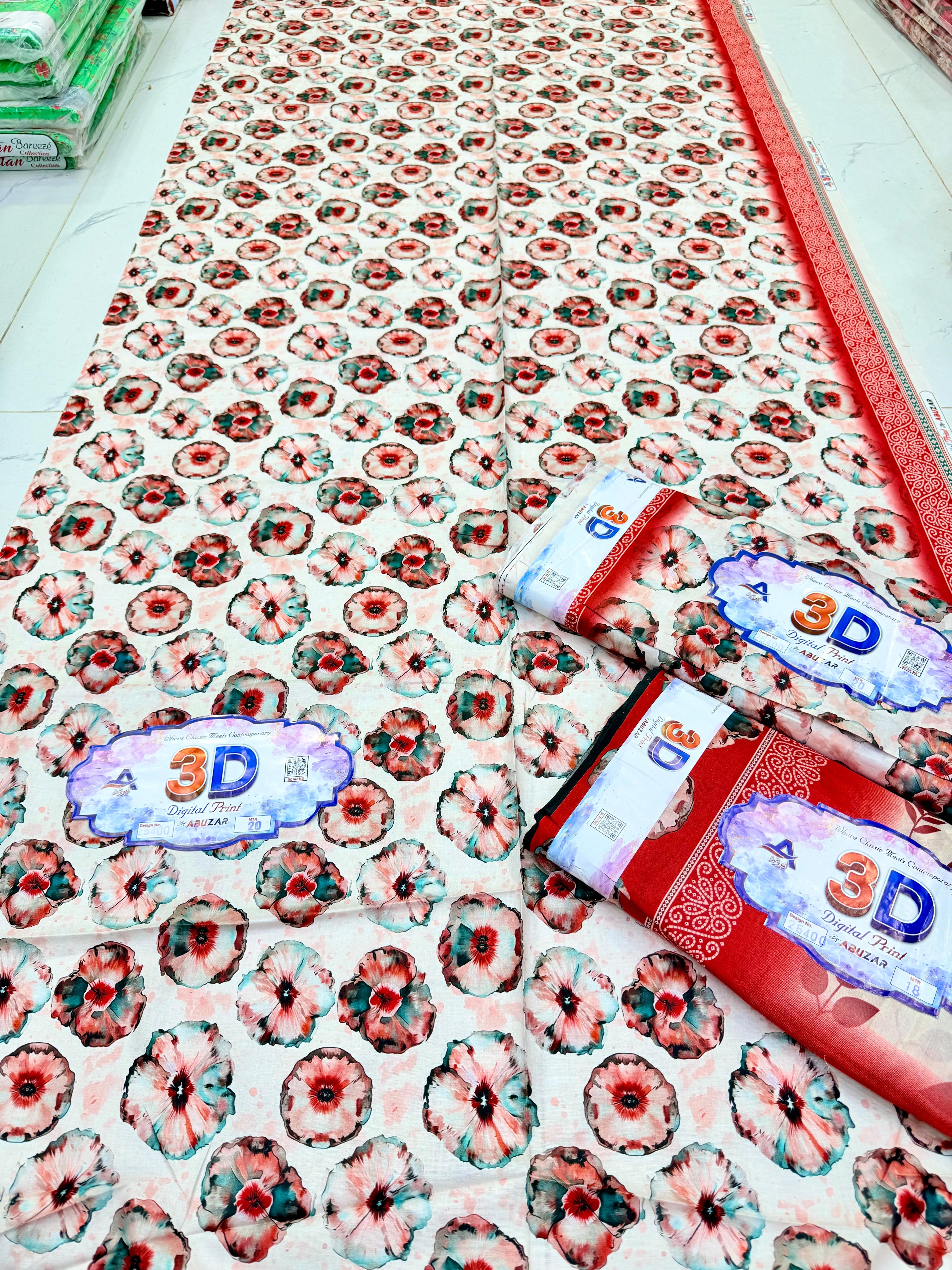 ABUZAR – 3D Digital Cotton Print 3 Piece Unstitched Suit (7.25 Meters)