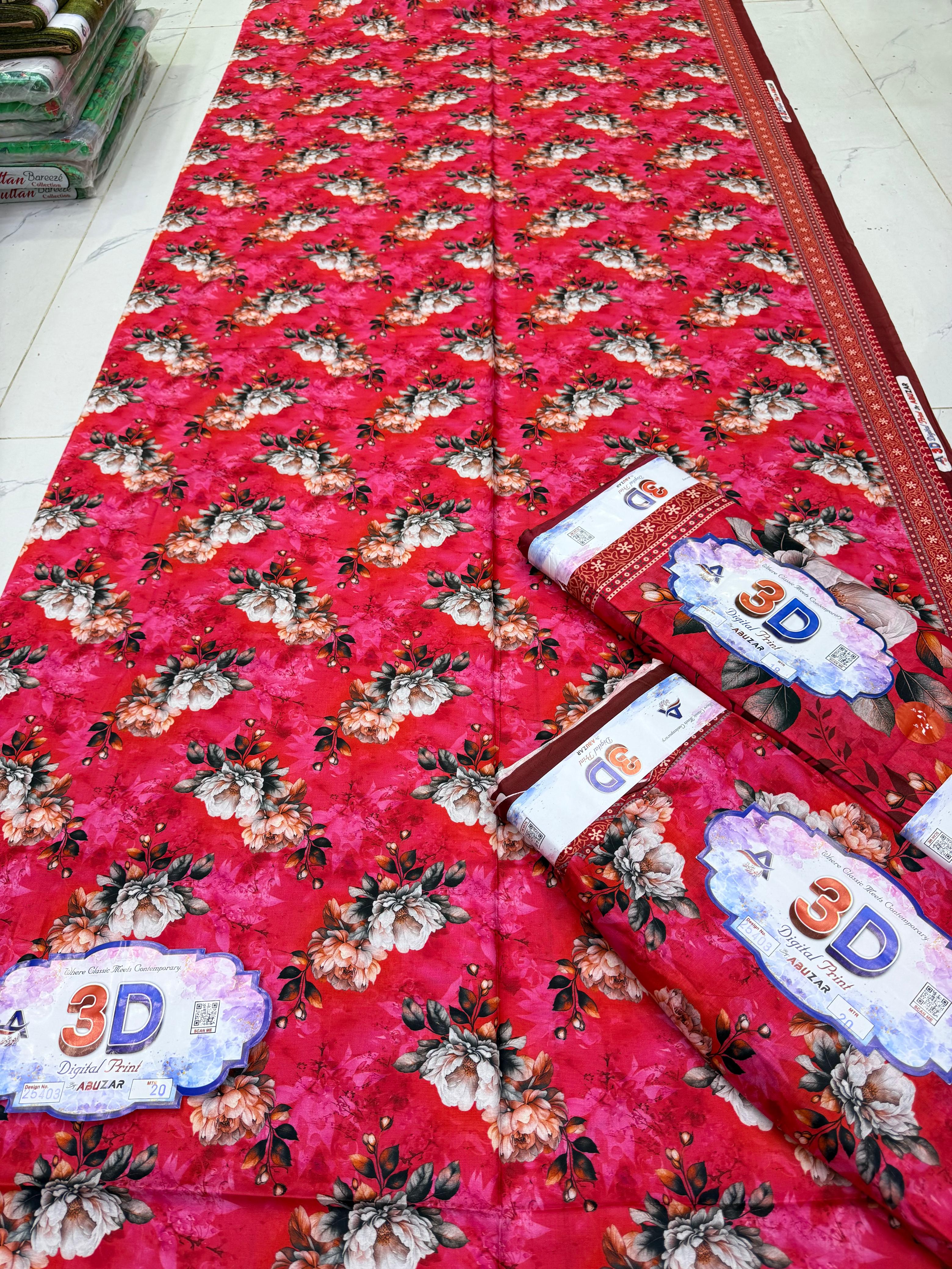ABUZAR – 3D Digital Cotton Print 3 Piece Unstitched Suit (7.25 Meters)