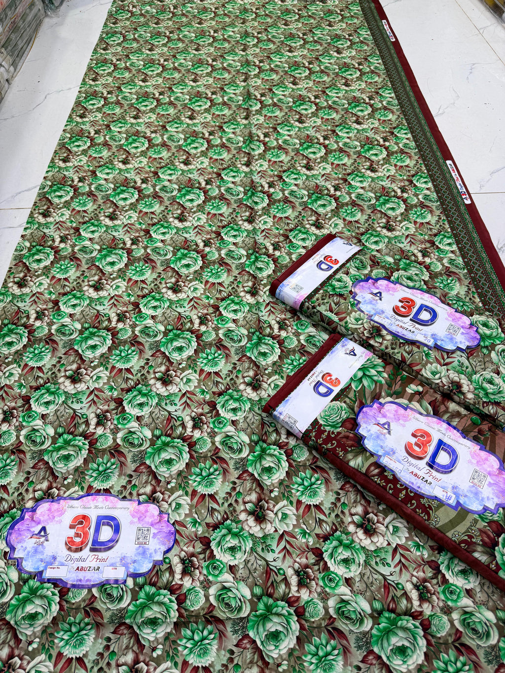 ABUZAR – 3D Digital Cotton Print 3 Piece Unstitched Suit (7.25 Meters)