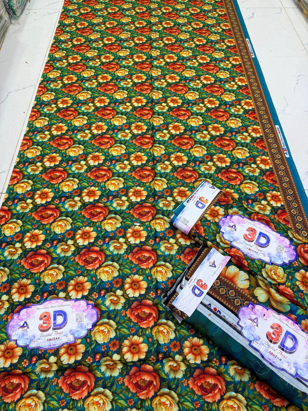ABUZAR – 3D Digital Cotton Print 3 Piece Unstitched Suit (7.25 Meters)