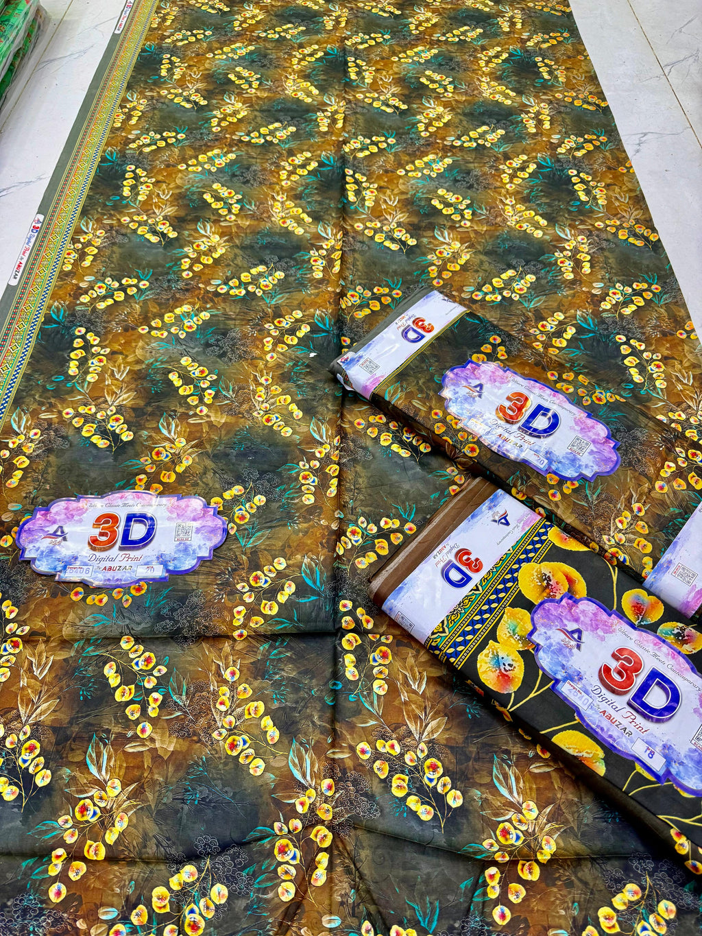 ABUZAR – 3D Digital Cotton Print 3 Piece Unstitched Suit (7.25 Meters)