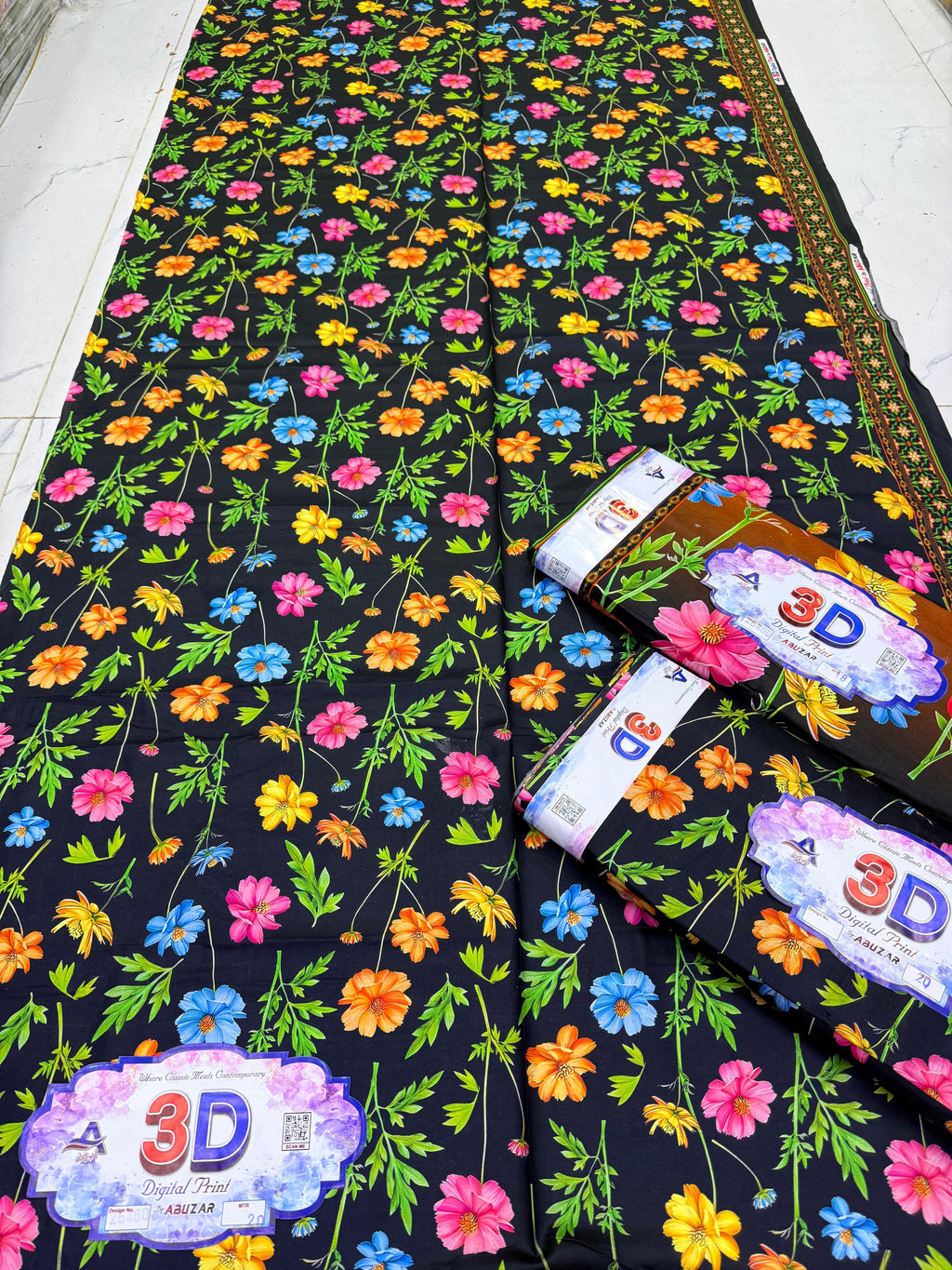 ABUZAR – 3D Digital Cotton Print 3 Piece Unstitched Suit (7.25 Meters)
