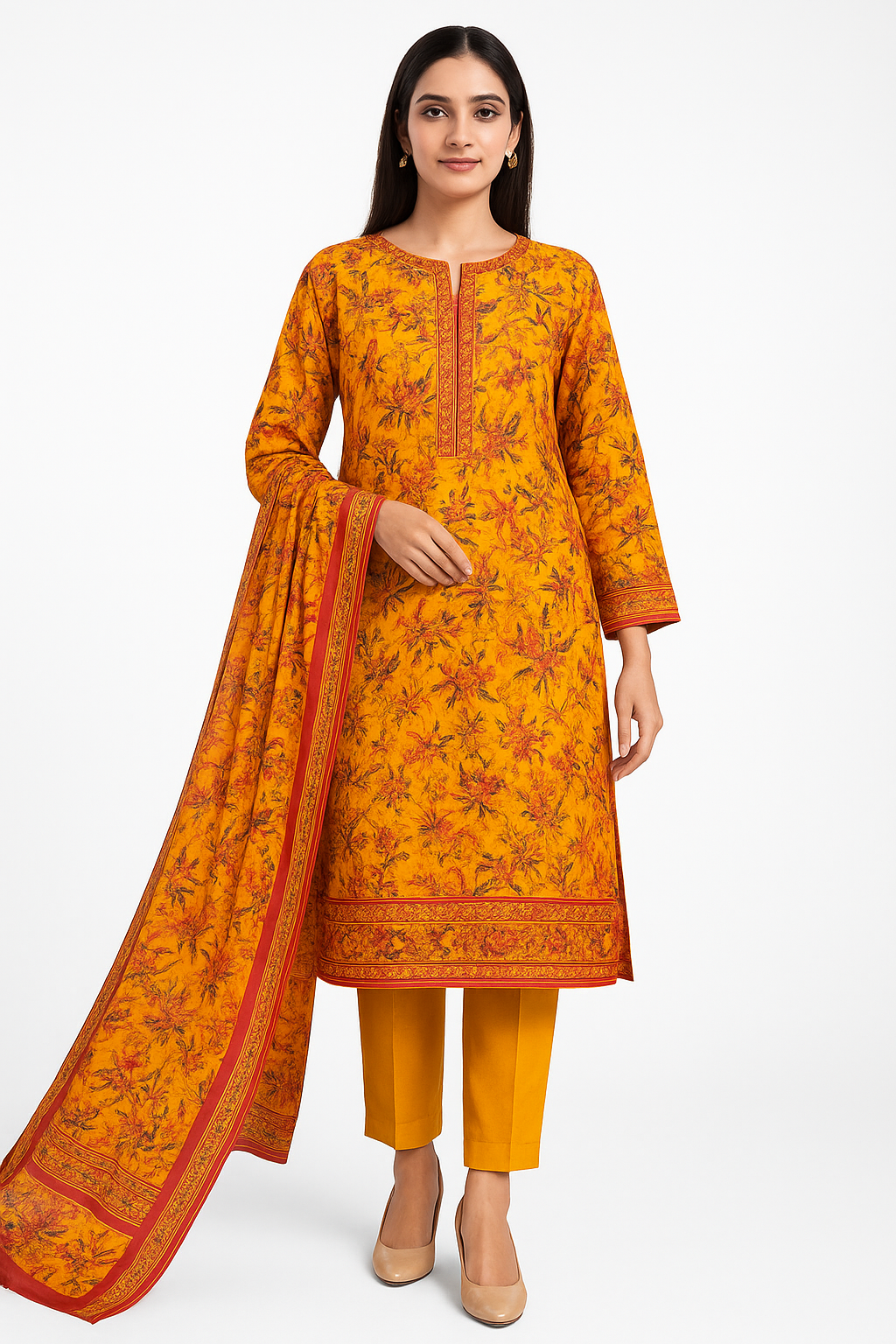 ABUZAR – 3D Digital Cotton Print 3 Piece Unstitched Suit (7.25 Meters)