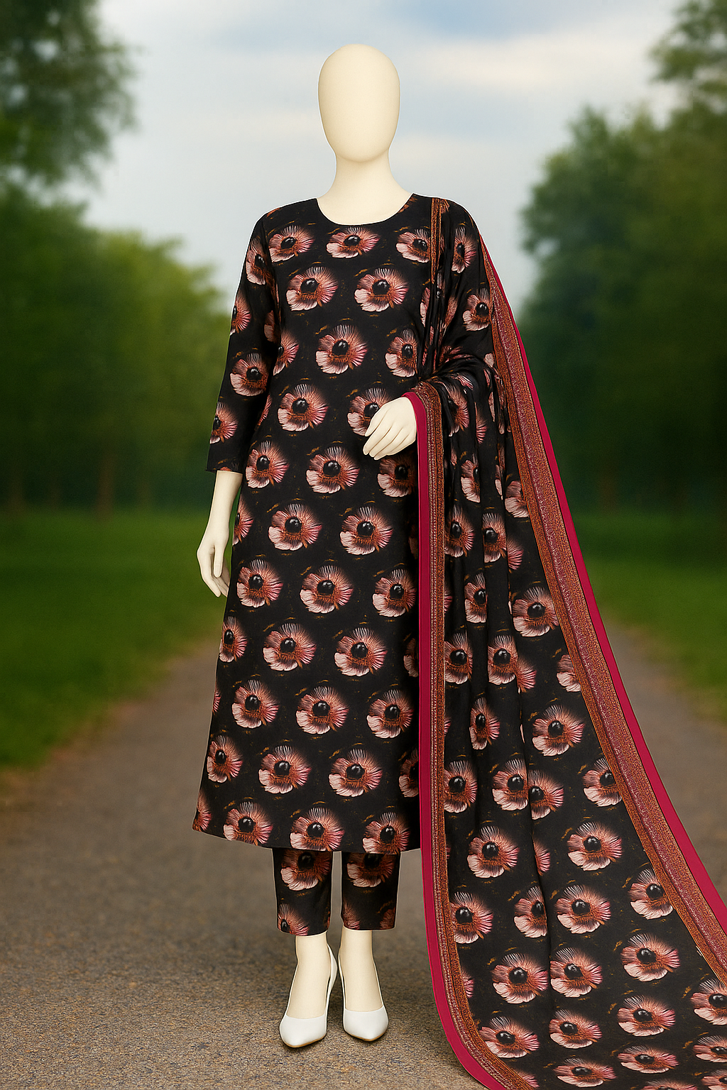 ABUZAR – 3D Digital Cotton Print 3 Piece Unstitched Suit (7.25 Meters)