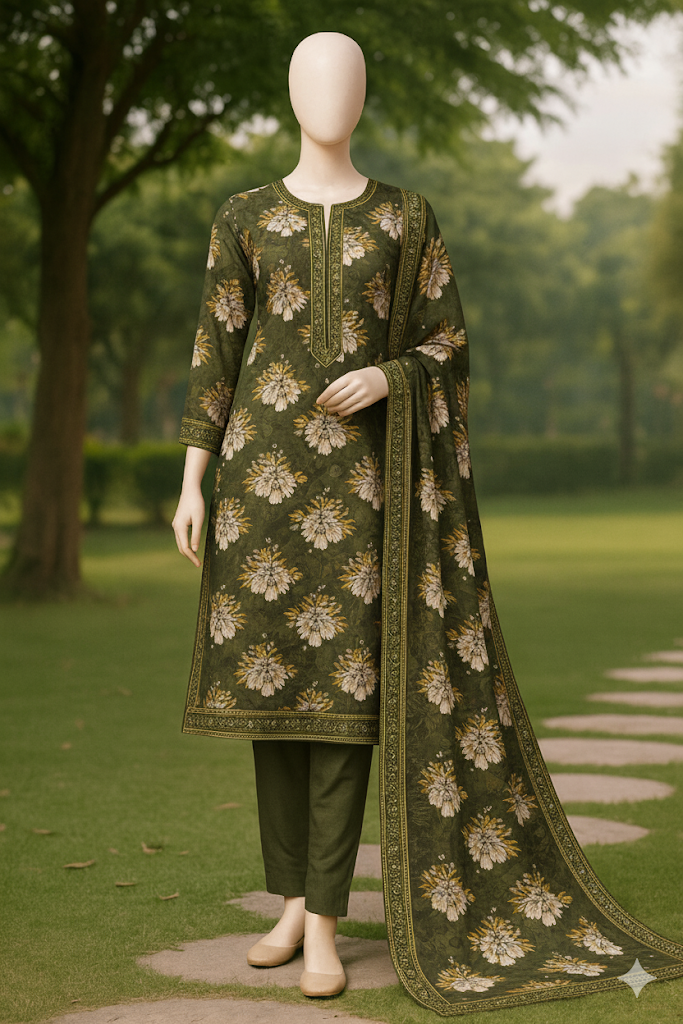 ABUZAR 3D Digital Cotton Suit – Vol. 3 (Unstitched 3 Piece)