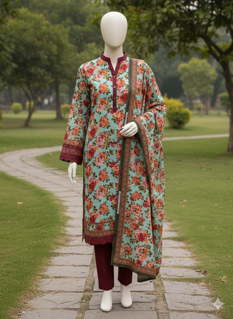 ABUZAR – 3D Digital Cotton Print 3 Piece Unstitched Suit (7.25 Meters)