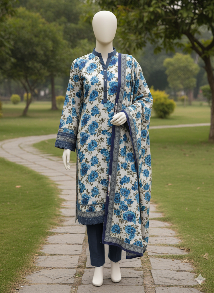 ABUZAR – 3D Digital Cotton Print 3 Piece Unstitched Suit (7.25 Meters)