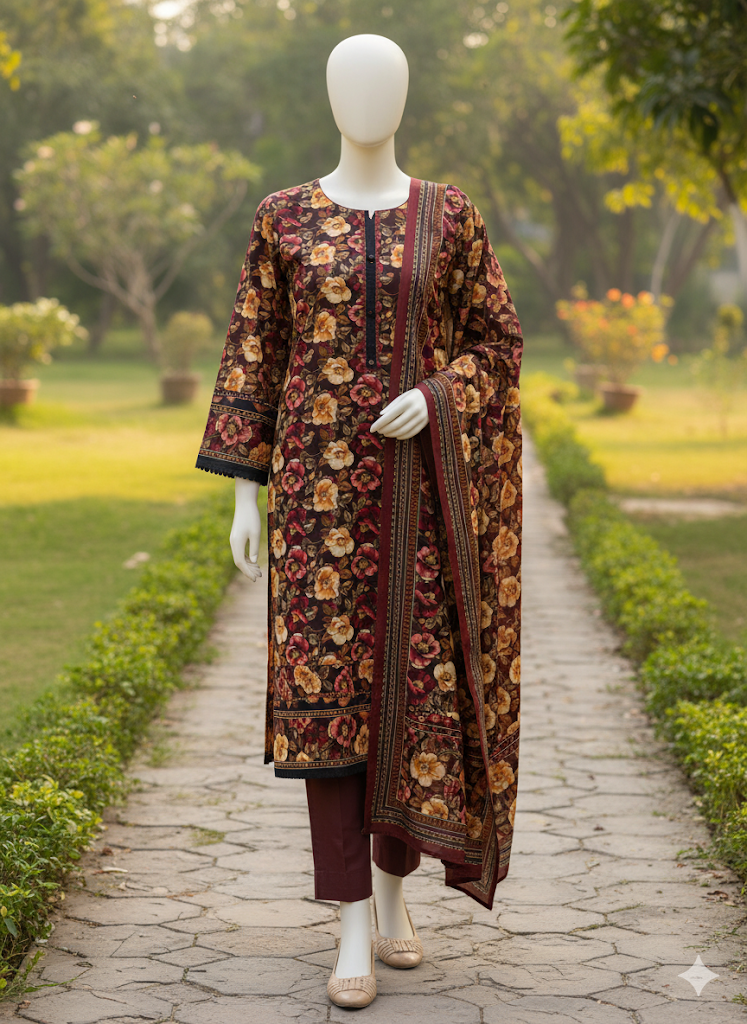 ABUZAR – 3D Digital Cotton Print 3 Piece Unstitched Suit (7.25 Meters)