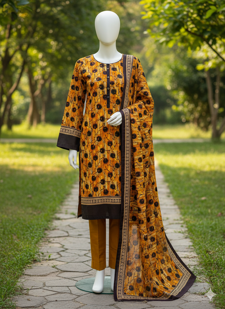 ABUZAR – 3D Digital Cotton Print 3 Piece Unstitched Suit (7.25 Meters)