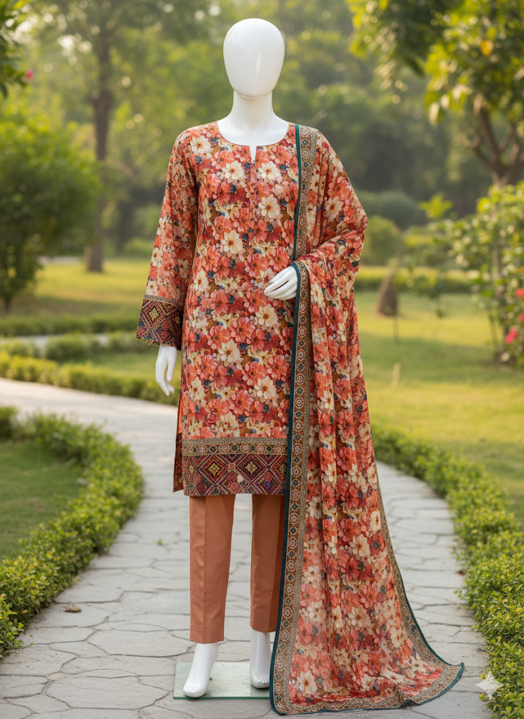 ABUZAR – 3D Digital Cotton Print 3 Piece Unstitched Suit (7.25 Meters)