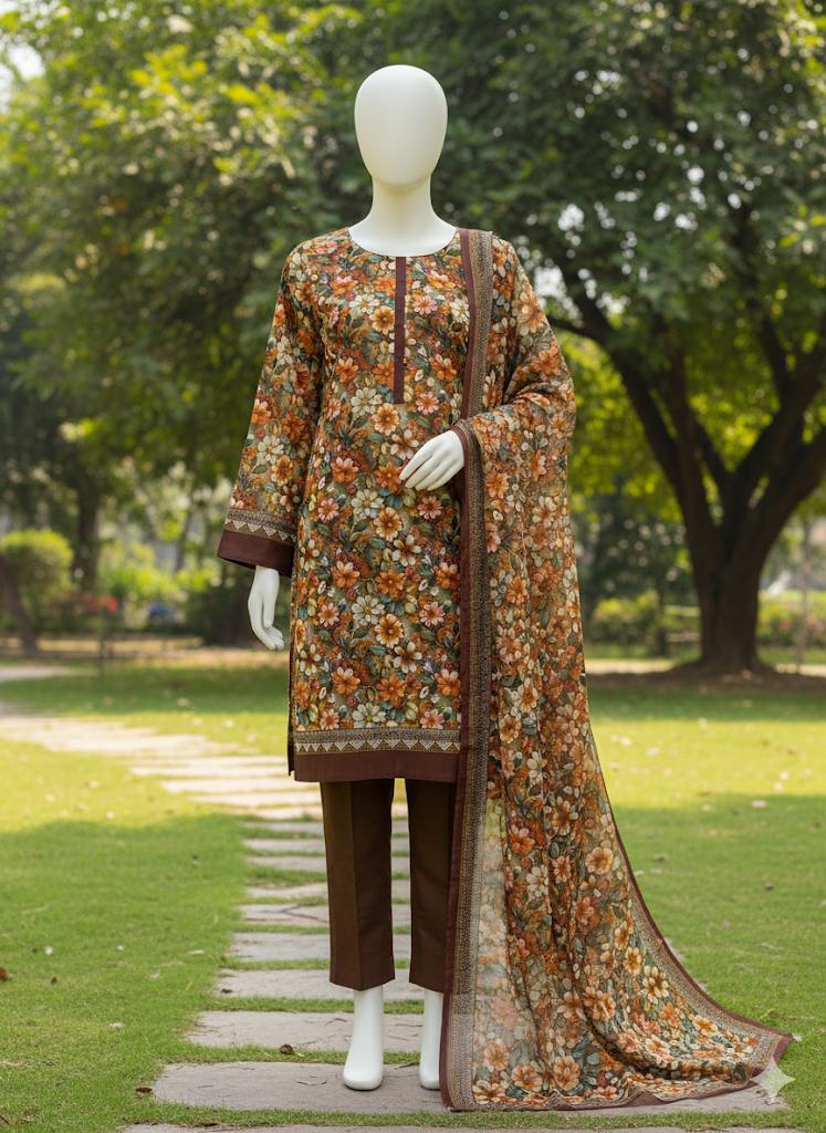 ABUZAR – 3D Digital Cotton Print 3 Piece Unstitched Suit (7.25 Meters)