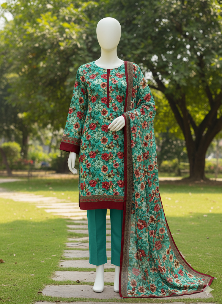 ABUZAR – 3D Digital Cotton Print 3 Piece Unstitched Suit (7.25 Meters)