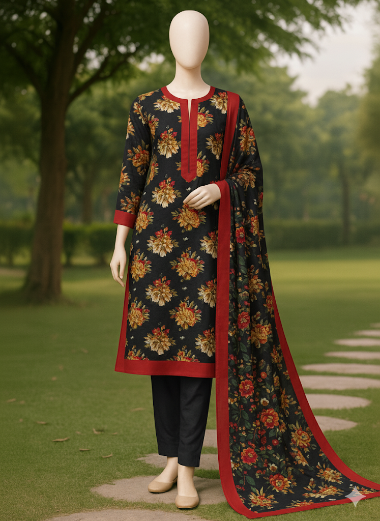 ABUZAR – 3D Digital Cotton Print 3 Piece Unstitched Suit (7.25 Meters)