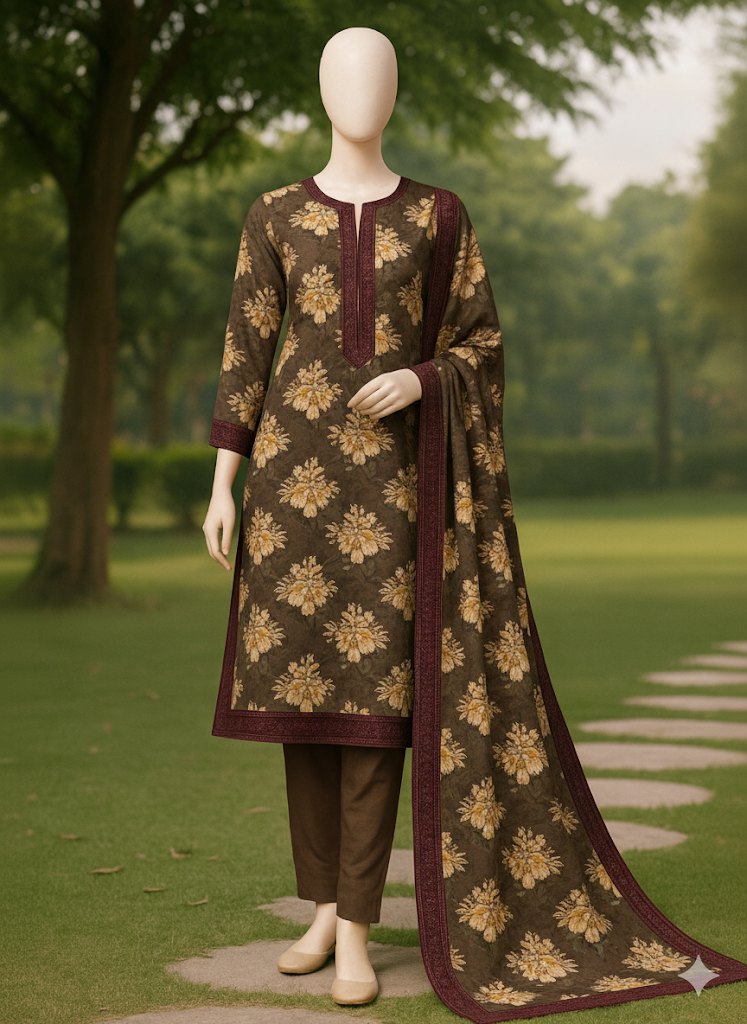 ABUZAR – 3D Digital Cotton Print 3 Piece Unstitched Suit (7.25 Meters)