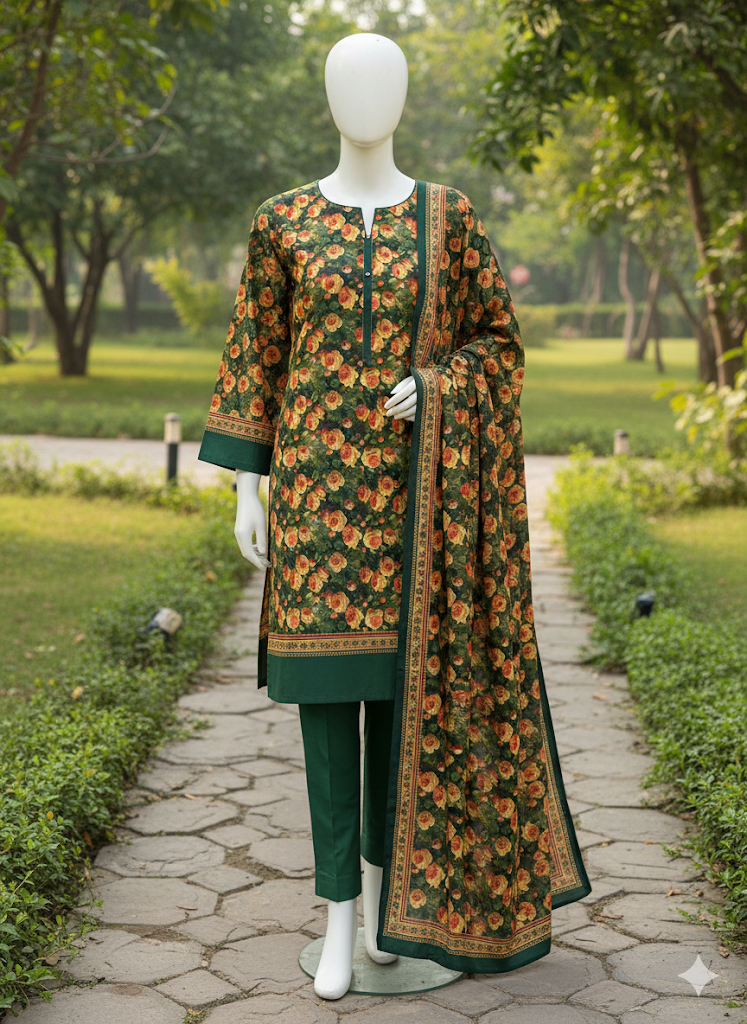 ABUZAR – 3D Digital Cotton Print 3 Piece Unstitched Suit (7.25 Meters)