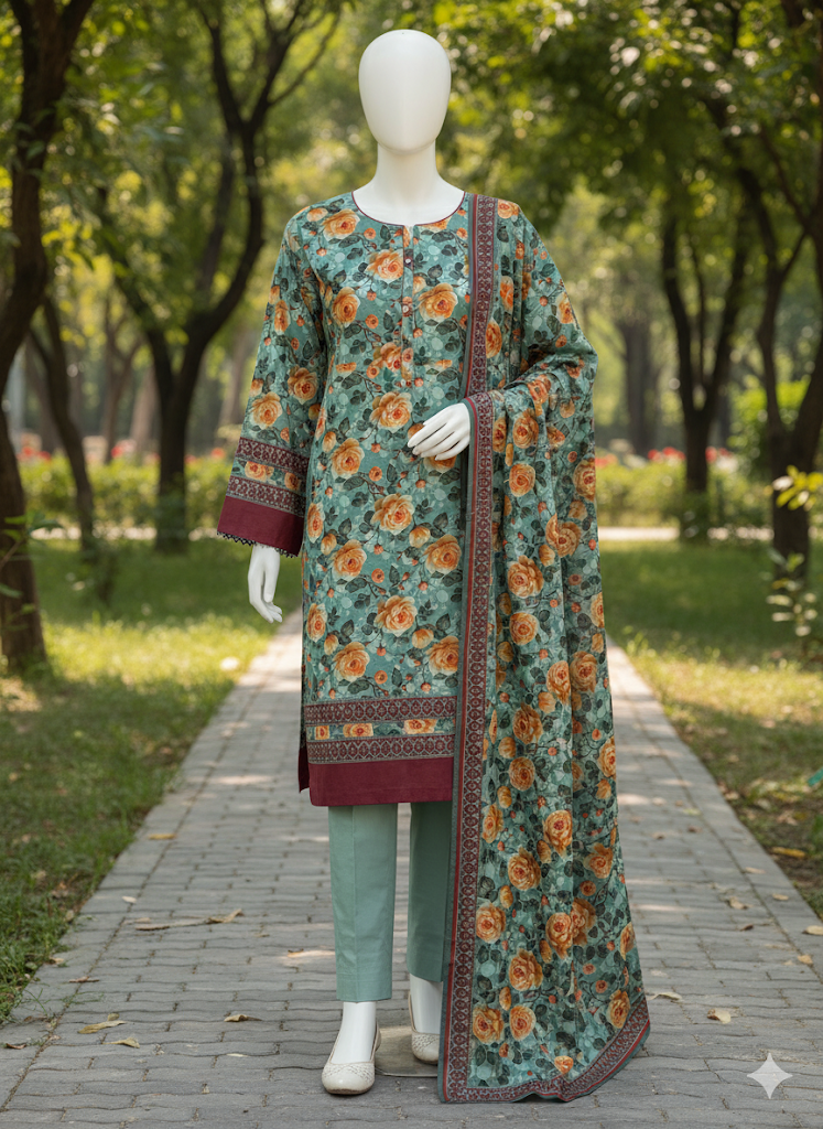 ABUZAR – 3D Digital Cotton Print 3 Piece Unstitched Suit (7.25 Meters)