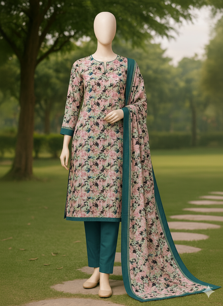 ABUZAR – 3D Digital Cotton Print 3 Piece Unstitched Suit (7.25 Meters)